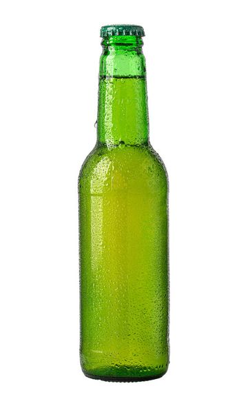 green beer bottle isolated on white background with  drops - 写真・画像