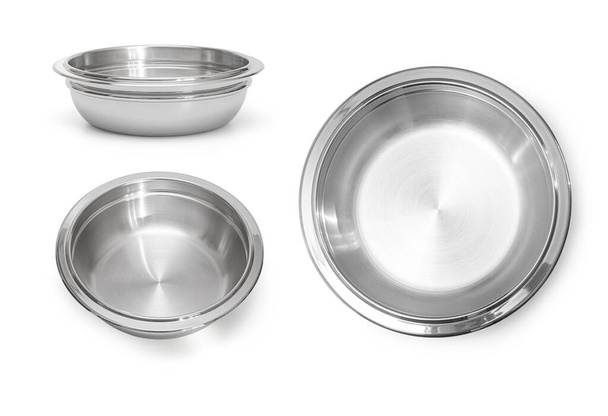 Set of Empty steel bowl, isolated on white background , - Foto, Imagem