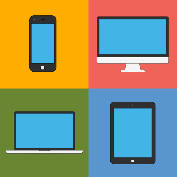 laptop, tablet pc, monitor en smartphone - Vector, afbeelding