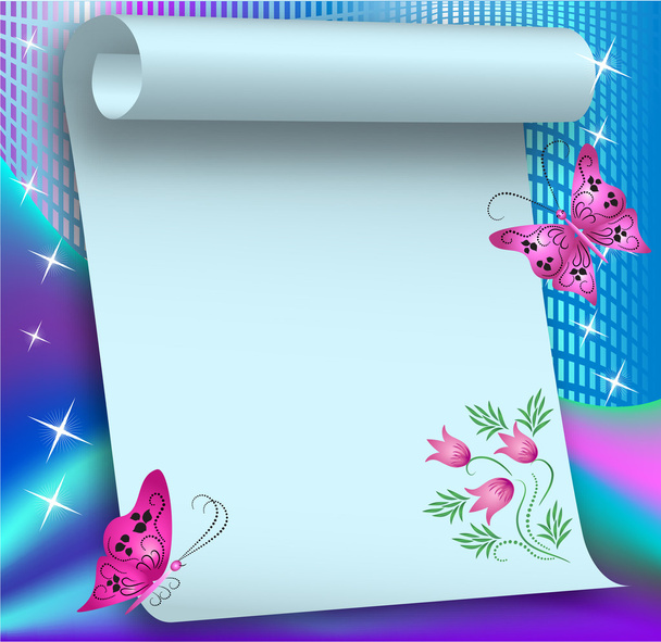 Magic background with paper scroll - Vector, imagen