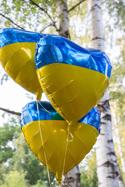 hot air balloon with blue and yellow flag of ukraine - Fotoğraf, Görsel