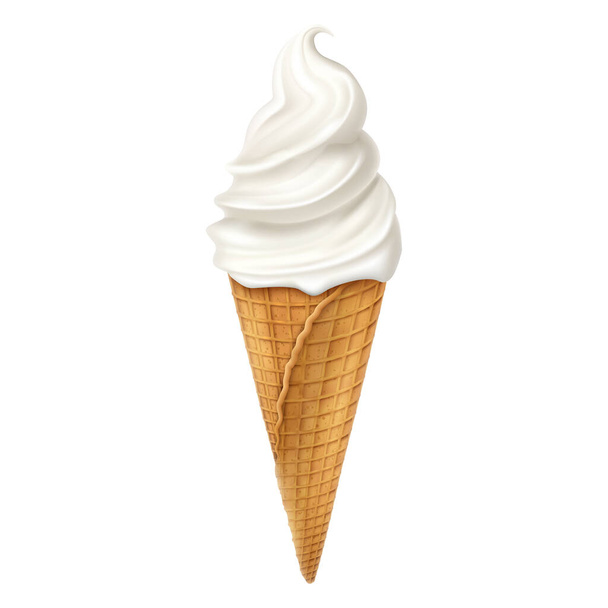 Vanilla ice cream cone isolated on white background. Ice cream in a waffle cup, Realistic 3D vector illustration - Vektori, kuva