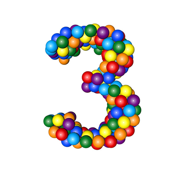 3d symbol from balls of rainbow colors. number 3 - Vecteur, image