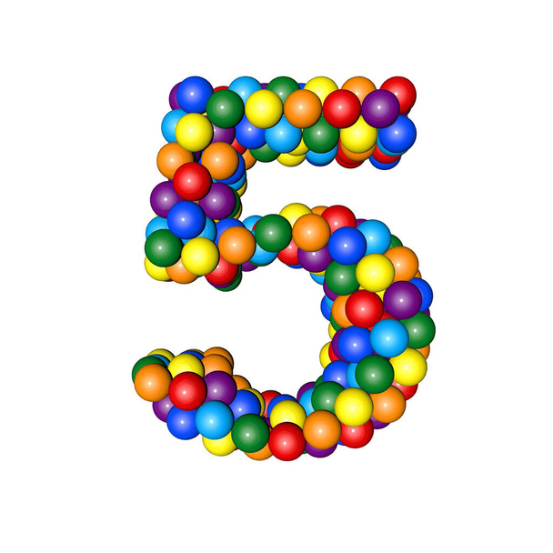 3d symbol from balls of rainbow colors. number 5 - Διάνυσμα, εικόνα