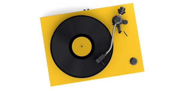 Vinyl record player or DJ turntable with retro vinyl disk on white background. 3d render of sound equipment and concept for sound entertainment. - Φωτογραφία, εικόνα