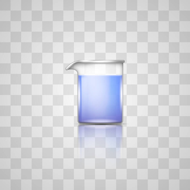 Glass flask icon. Realistic chemical lab glassware equipment isolated on transparent background. Container with liquid for chemistry science, biology or medicine tests. Vector illustration - Vector, afbeelding