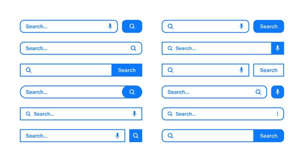 Various search bars with outline border. Internet browser engine with search box, address bar and text field. UI design, website interface element, web icons and push button. Vector illustration. - Vector, afbeelding