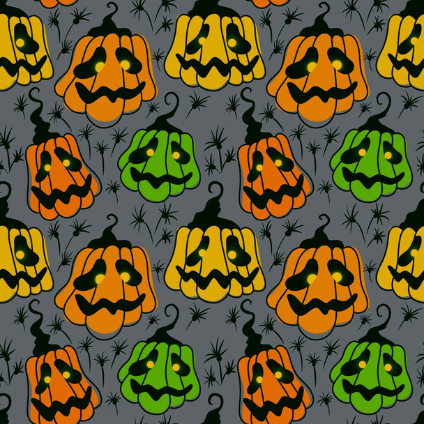 Halloween seamless pumpkins and witch hat and ghost pattern for fabrics and wrapping paper and clothes print and notebooks and accessories and party. High quality illustration - Fotoğraf, Görsel