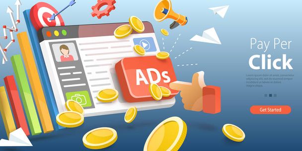 3D Vector Conceptual Illustration of Pay Per Click, Internet Marketing and Online AD - ベクター画像