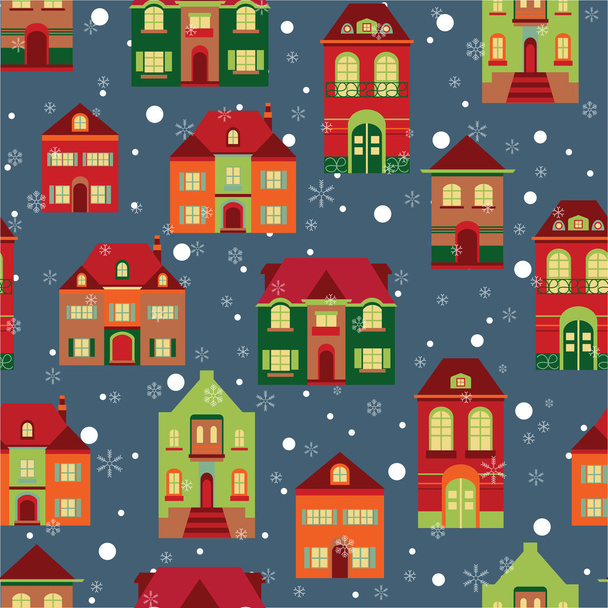 Σπίτια και νιφάδες χιονιού μοτίβο - Διάνυσμα, εικόνα