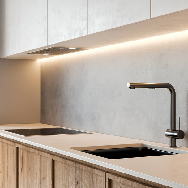 3d rendering modern minimalist kitchen set furniture interior design - Fotoğraf, Görsel