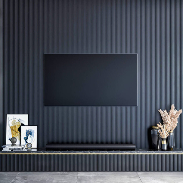 3D απόδοση μοντέρνα πολυτελή διακόσμηση τοίχων τηλεόραση εσωτερικό σχεδιασμό - Φωτογραφία, εικόνα