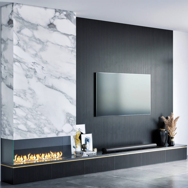 3d rendering modern luxury tv wall decoration interior design - Valokuva, kuva