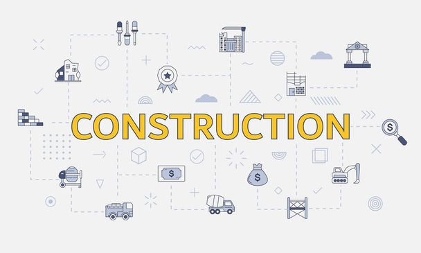 construction concept with icon set with big word or text on center vector illustration - Διάνυσμα, εικόνα