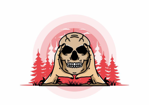 illustration badge design of two hand holding a skull - Vector, Image