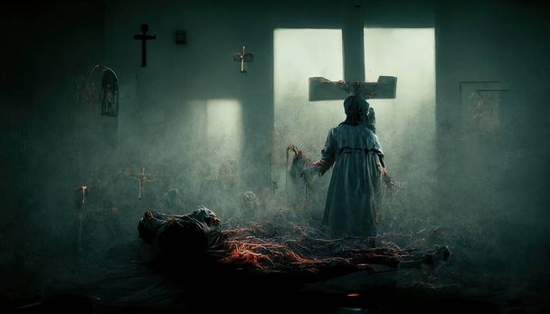 a illustrative representation of an exorcism in the church - Fotoğraf, Görsel