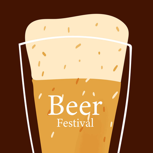 Пивной фестиваль стилизованный иллюстрированная кружка пива на темно-коричневом фоне. - Фото, изображение