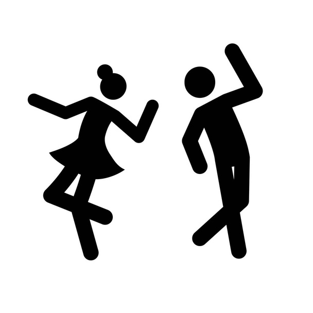 Dance couple stick figure icon. Black ballroom pictogram waltz, tango dancing man and woman. Vector illustration. - Vector, Image