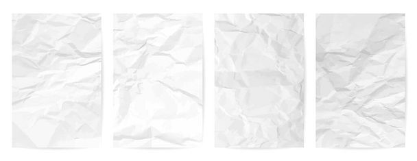 Λευκό άπαχο τσαλακωμένο φόντο χαρτιού. Σύνολο τεσσάρων κατακόρυφων τσαλακωμένων κενών χάρτινων προτύπων για αφίσες και πανό - Διάνυσμα, εικόνα