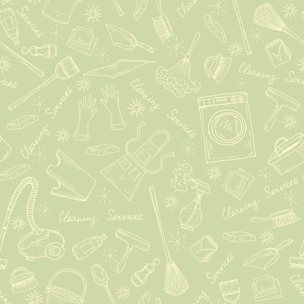 Vector pattern with symbols of cleaning services in green - Vektor, Bild