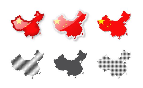 Κίνα - Συλλογή χαρτών. Έξι χάρτες διαφορετικών σχεδίων. Σύνολο διανυσματικών απεικονίσεων - Διάνυσμα, εικόνα