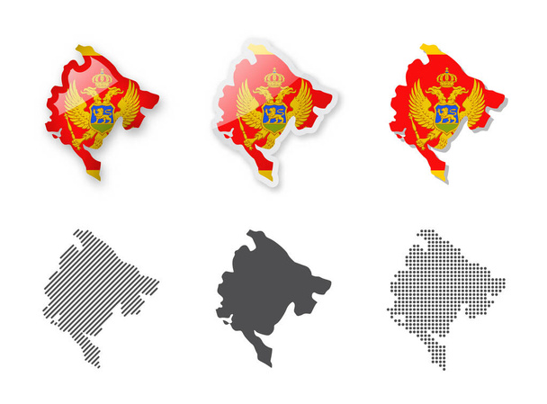 Montenegro - Maps Collection. Six maps of different designs. Set of vector illustrations - Vektör, Görsel