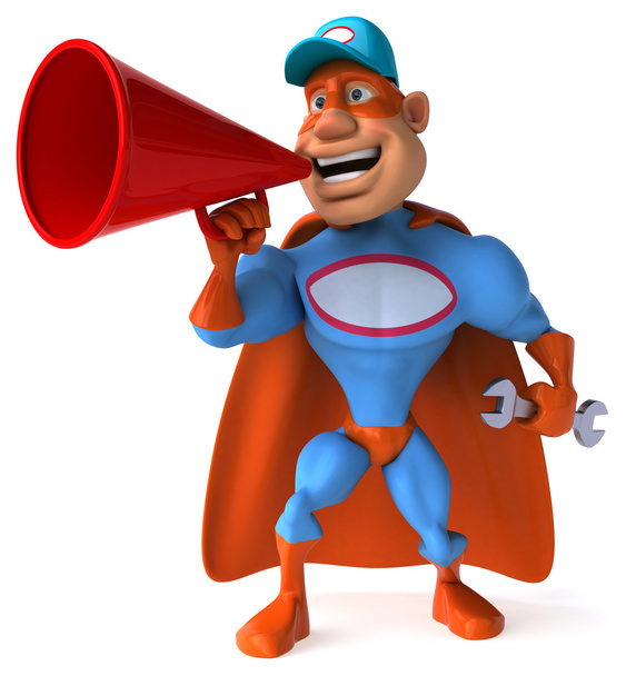 Fun superhero with loudspeaker - Фото, изображение
