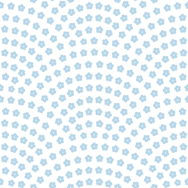 Vector seamless fan shaped floral pattern from simple flat blue forget-me-not flowers isolated on a white background. Chintz textile fashionable print, batik, wallpaper - Vector, Image