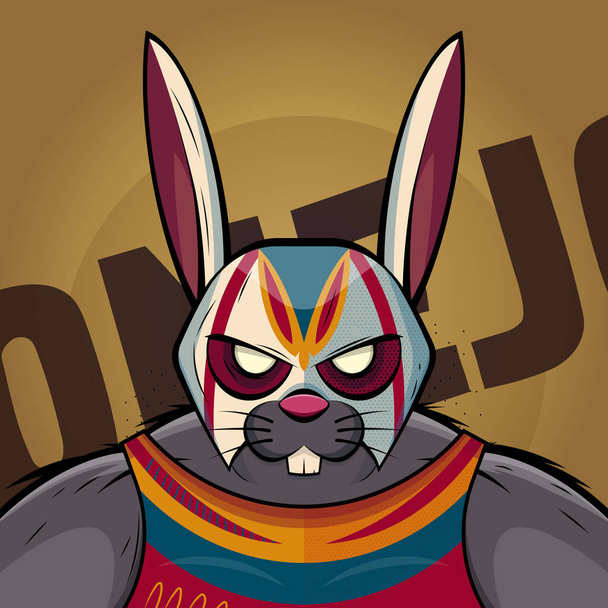cartoon illustration of a lucha libre rabbit wrestler - Vector, imagen