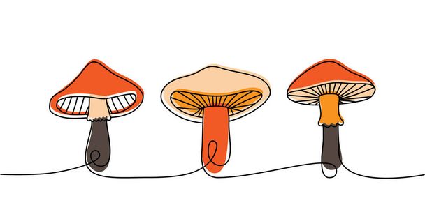 Set of Mushroom one line colored continuous drawing. Mushroom continuous one line colorful set illustration. Vector minimalist linear illustration. Isolated on white background. - Vektor, kép
