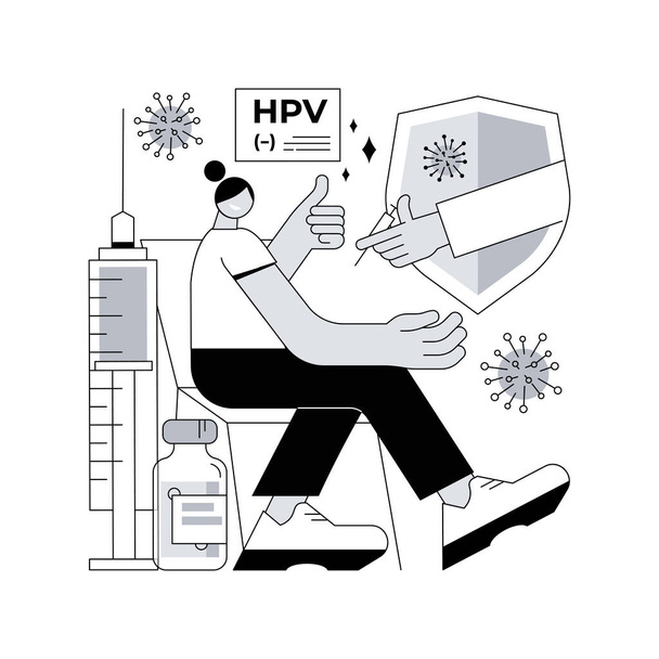 HPV aşısı soyut konsept vektör çizimi. Rahim ağzı kanserine karşı korunma, insan papillovirüs aşılama programı, HPV aşısı, enfeksiyon soyut metaforunu önleme. - Vektör, Görsel
