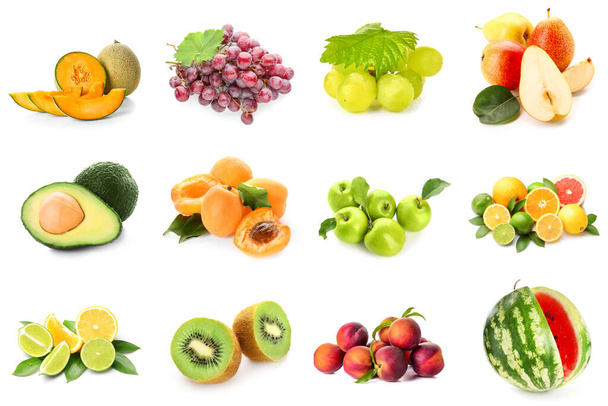 Set of many fresh fruits isolated on white - Foto, Bild