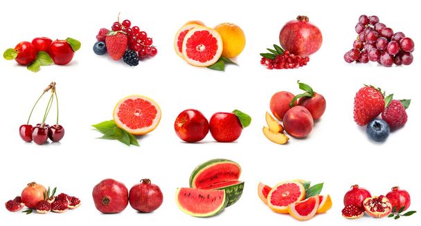 Set of different tasty fruits isolated on white - Foto, Bild