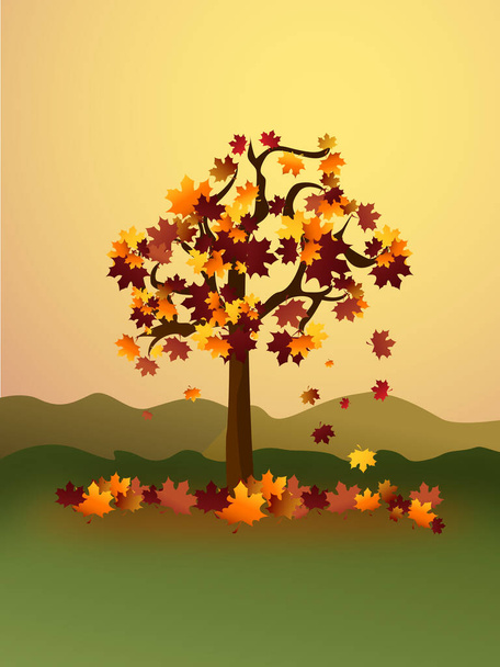 Tree with falling leaves because it is the fall season on a gradient background - Vektor, kép