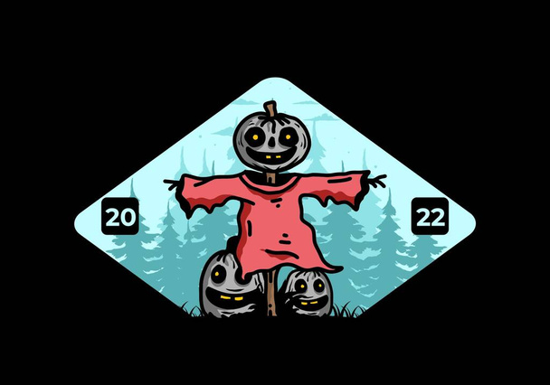 Иллюстрация дизайн значка страшной тыквы Хэллоуин - Вектор,изображение