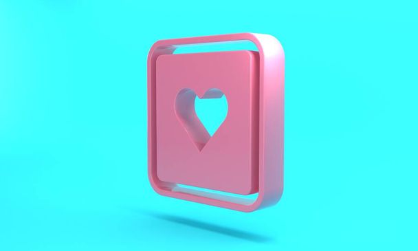 Pink Like heart icon isolated on turquoise blue background. Counter Notification Icon. Follower Insta. Minimalism concept. 3D render illustration. - Foto, Bild