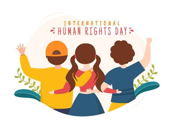 Human Rights Day Template Hand Drawn Flat Cartoon Illustration with Hands Raised Breaking Chains or Holding Hand Design - Vektor, obrázek