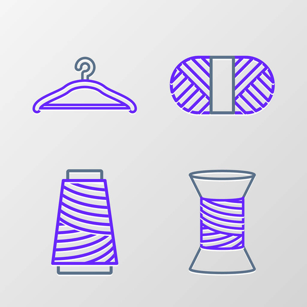 Set line Sewing thread on spool and Hanger wardrobe icon. Vector. - Vector, Image