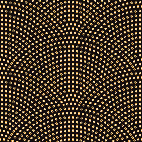 Vector wavy fan shaped seamless pattern. Gold coffee beans on a black background - Vettoriali, immagini