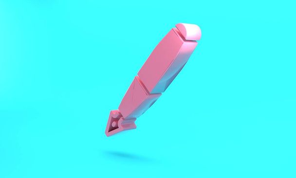 Pink Fountain pen nib icon isolated on turquoise blue background. Pen tool sign. Minimalism concept. 3D render illustration. - Foto, Imagem