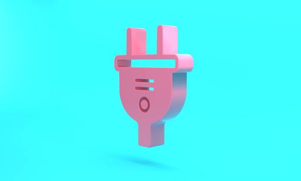 Pink Electric plug icon isolated on turquoise blue background. Concept of connection and disconnection of the electricity. Minimalism concept. 3D render illustration. - Foto, afbeelding