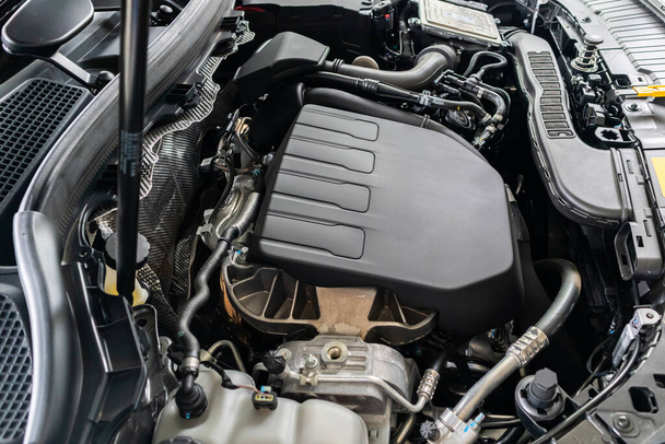 modern car engine under hood close up detail - Fotografie, Obrázek