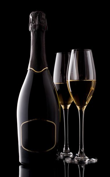Champagne bottle and two champagne glass - Photo, Image