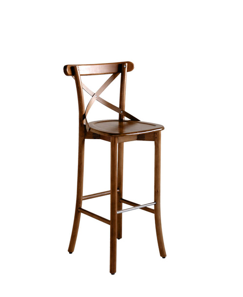 Wooden high comfortable bar stool for pub isolated on white background. Soft selective focus, art noise. - Foto, Imagem
