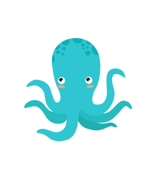 Print. Cute vector octopus. Funny cartoon octopus. Sea animal. Cartoon character. - Vektor, obrázek