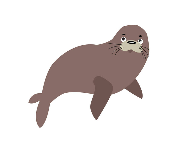 Print. Cute vector walrus. Funny cartoon walrus. Sea animal. Cartoon character. Sea lion, fur seal - Vettoriali, immagini