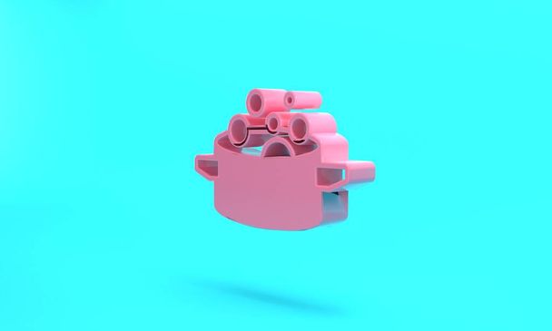 Pink Cooking pot icon isolated on turquoise blue background. Boil or stew food symbol. Minimalism concept. 3D render illustration. - Fotoğraf, Görsel