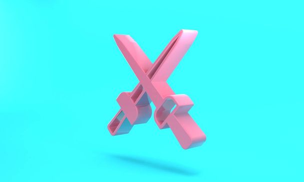 Pink Fencing icon isolated on turquoise blue background. Sport equipment. Minimalism concept. 3D render illustration. - Fotografie, Obrázek