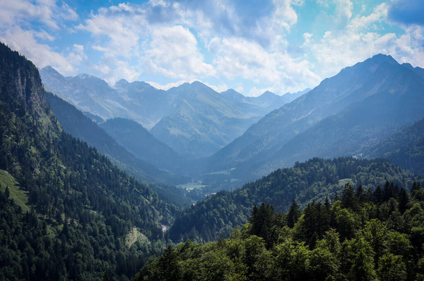 Mountain panorama in Bavarian Alpes near Obersdorf Germany.  - Фото, изображение