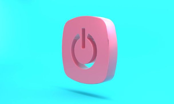 Pink Power button icon isolated on turquoise blue background. Start sign. Minimalism concept. 3D render illustration. - Foto, imagen